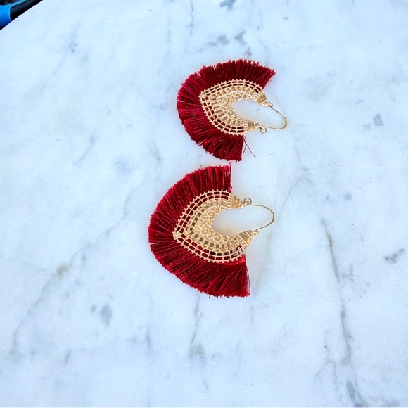 Anthropologie Merlot Red and Gold Statement Earrings - Picture 8 of 11